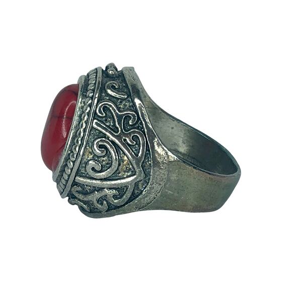 Silver Boho Ring with Red Stone - Size 10 - Picture 4 of 6